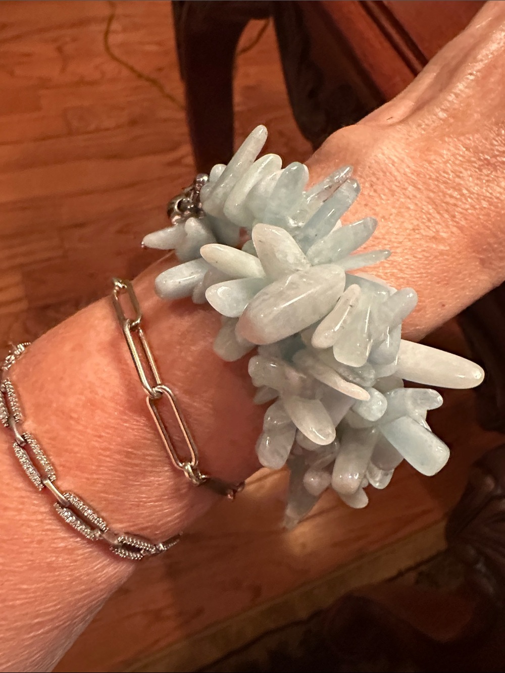 Light Blue Aquamarine Chip Stretch Bracelet - Women's Jewelry